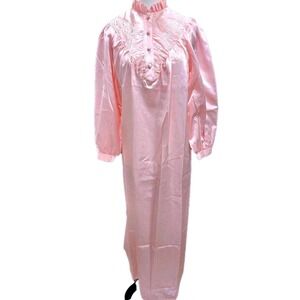 Vtg 80s Elise Stevens Nightgown NWOT Medium Satin Floral Embroidered Pink USA